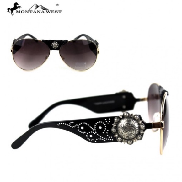 Montana West Ladies Sunglasses Rhinestones Flower Conchos Turquoise Stones UV400